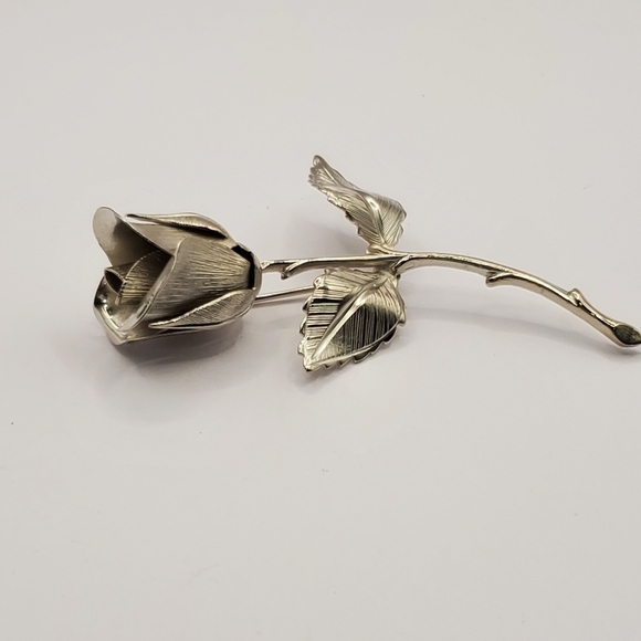VINTAGE GIOVANNI MATTE SILVER LARGE ROSE BROOCH PIN FLOWER JEWELRY COLLECTIBLE - Picture 6 of 12